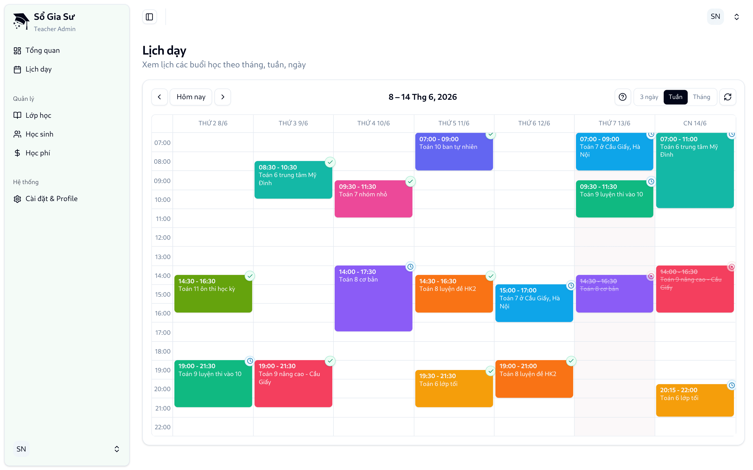Lịch dạy đồng bộ Google Calendar trên Sổ Gia Sư