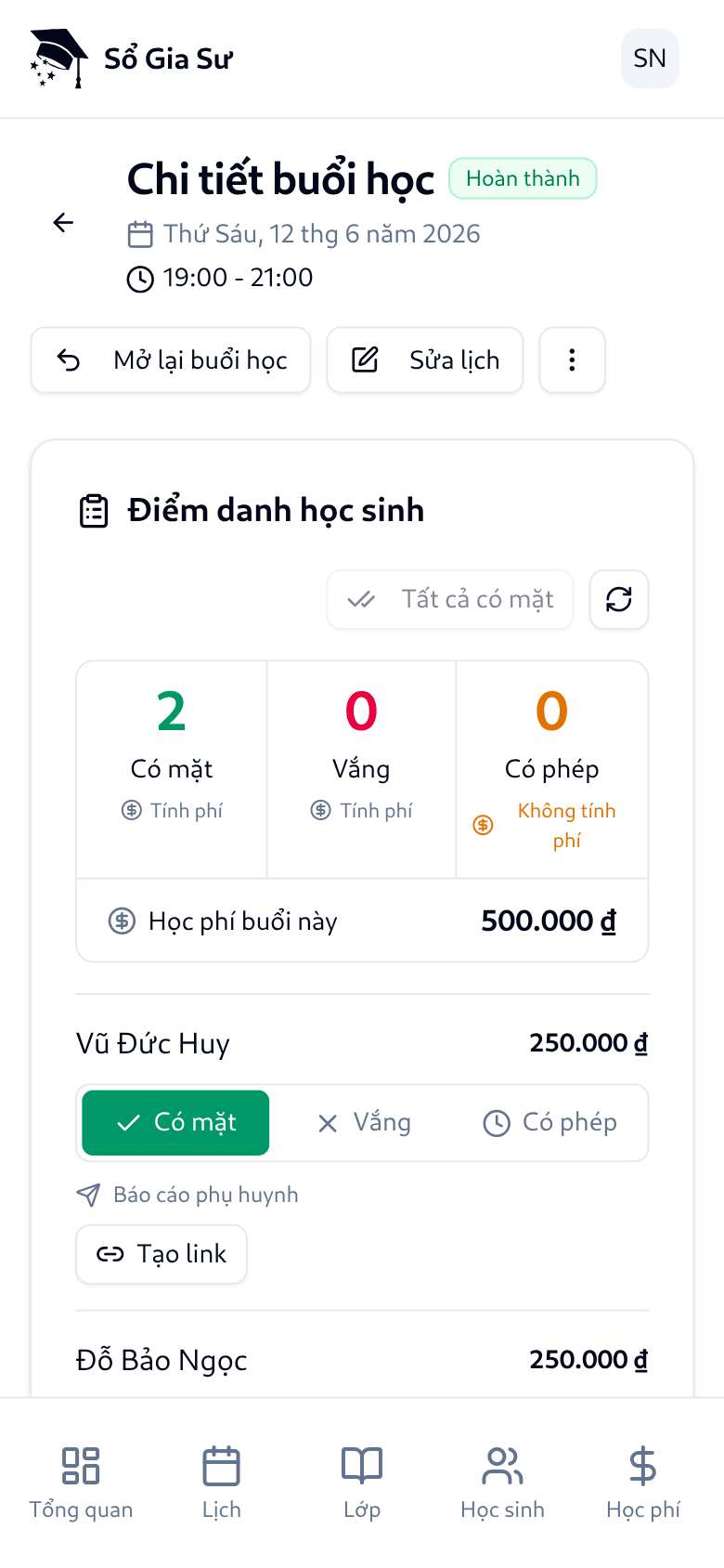 Điểm danh và gửi báo cáo trên điện thoại