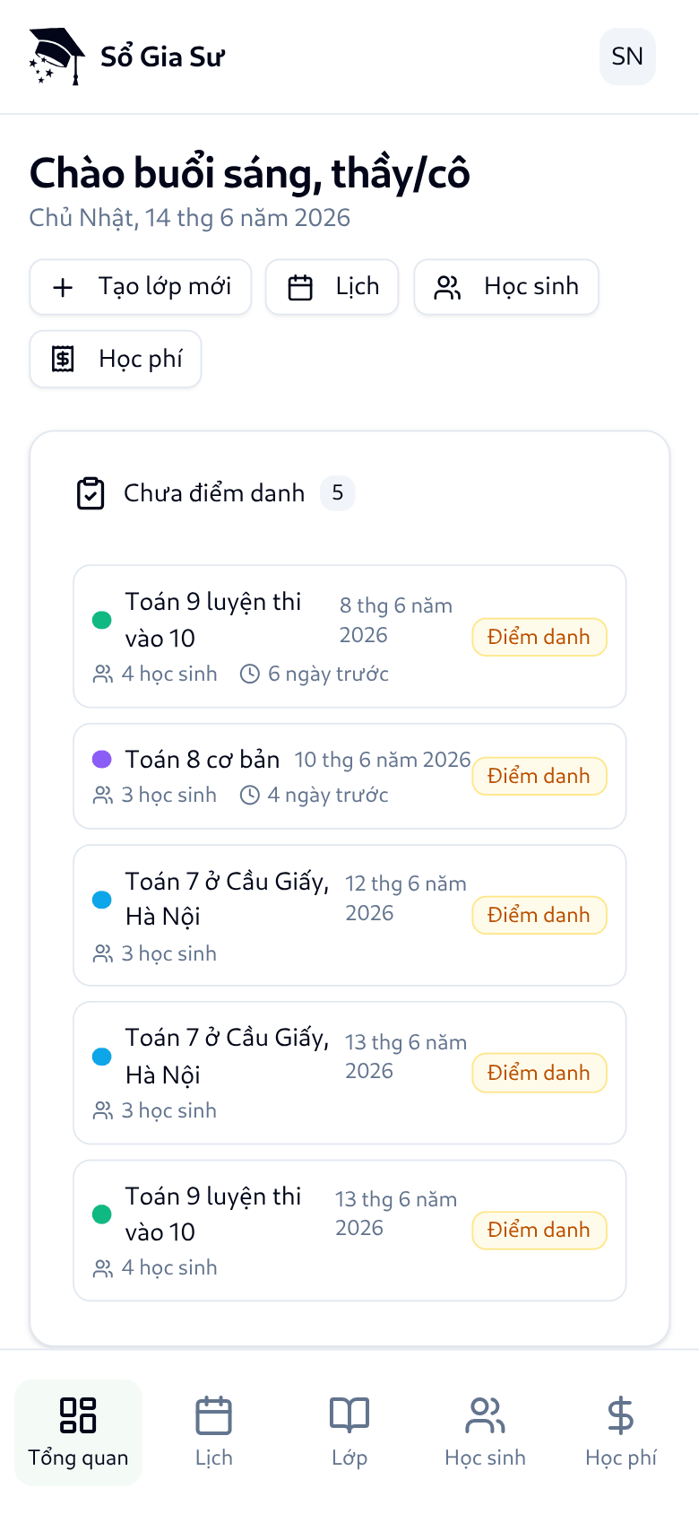 Tổng quan lớp học trên điện thoại